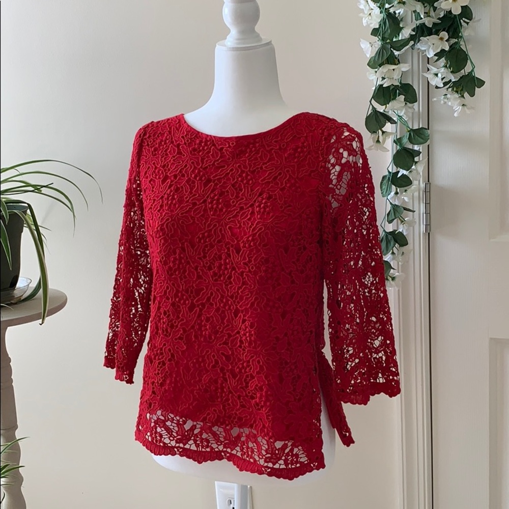 Talbots petite red lace blouse size 4